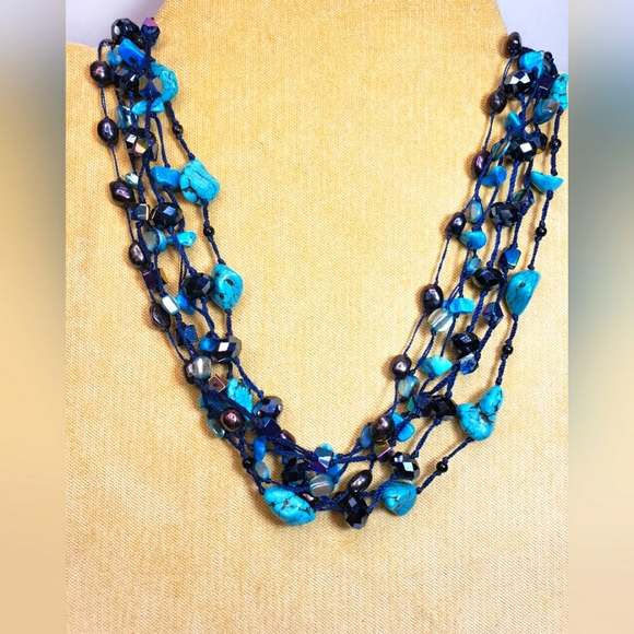 Park Lane Blue Turquoise and Fresh Water Pearl Multi-Strand Necklace - Picture 6 of 9